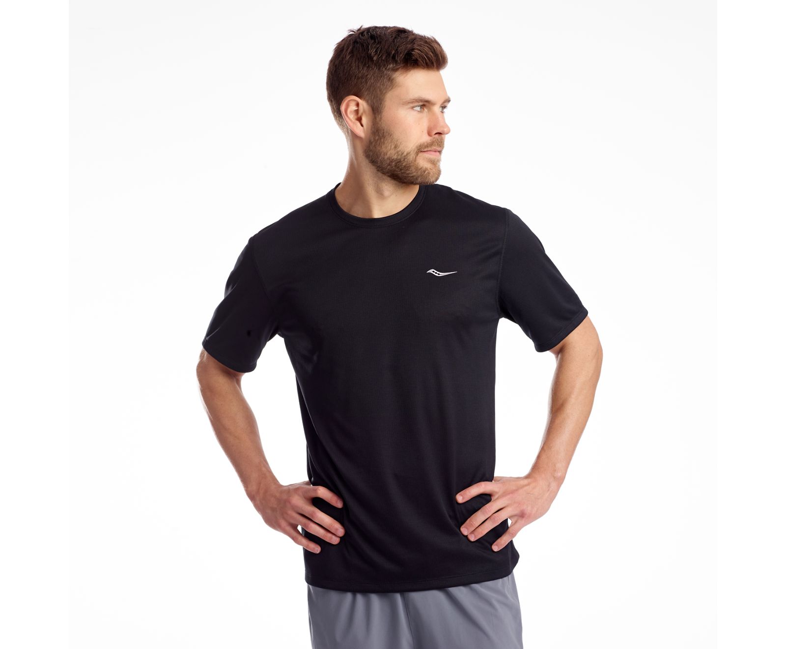 Saucony Stopwatch Short Sleeve Men\'s Shirts Black | Canada 638FDNM